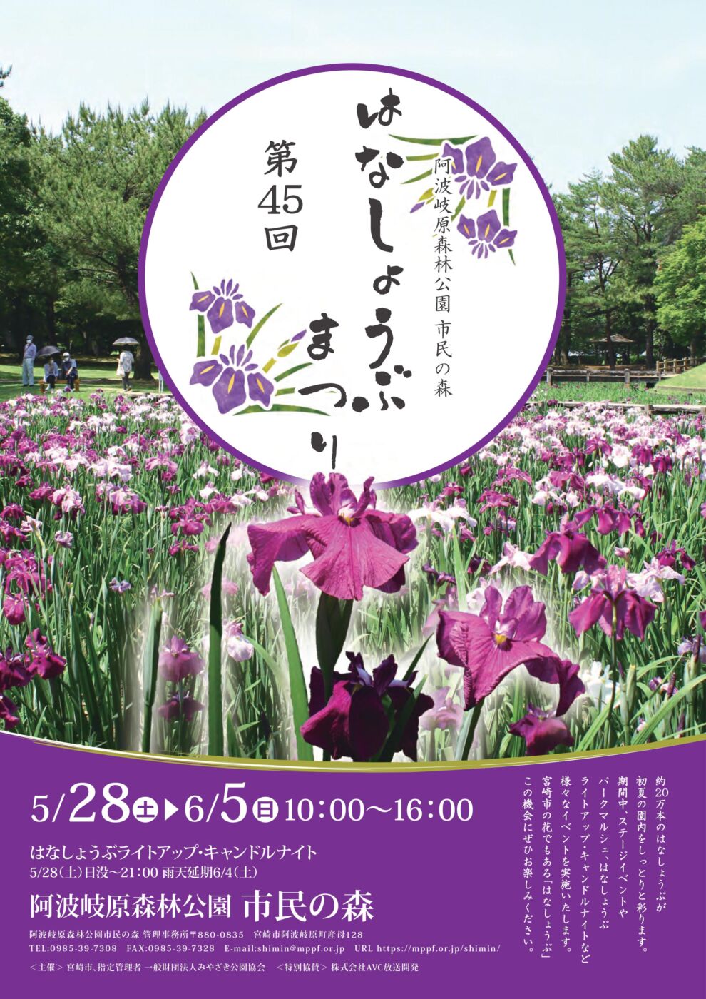 紫や青 白など色鮮やかな園内 タウンみやざき
